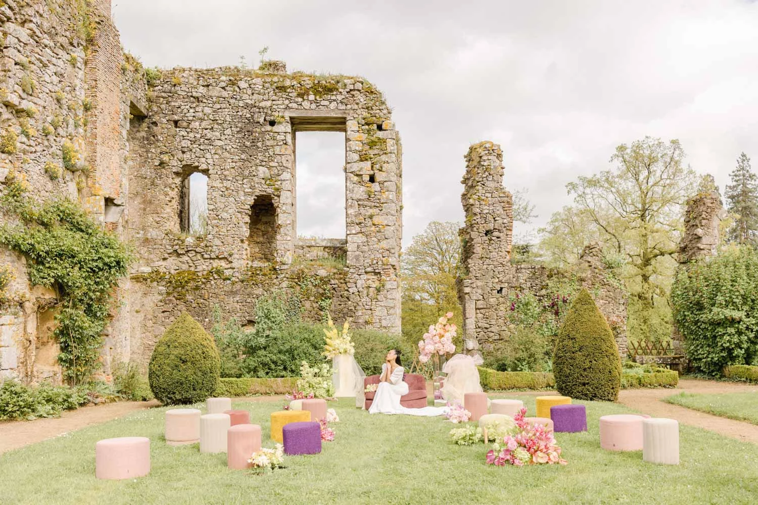 composition florale jardin mariage beige marron